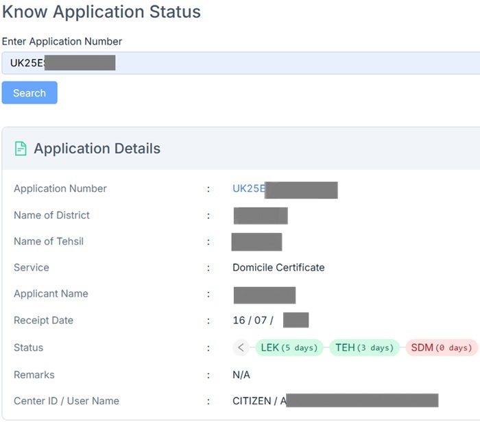 Uttarakhand Domicile Certificate Status