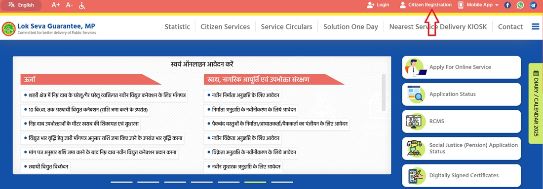 Lok Seva Guarantee Portal Citizen Registration