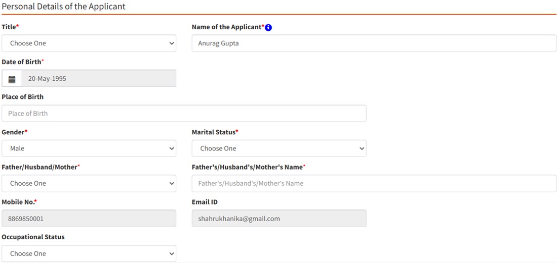 Fill Personal Details of the Applicant