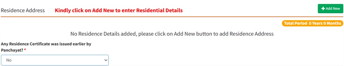 Fill Residence Address Details