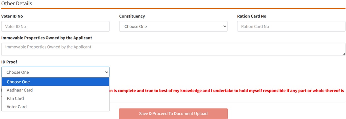 Fill other details on Goa Residence Certificate Application