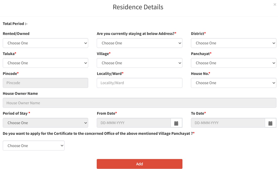Goa Residence Certificate Resident Details
