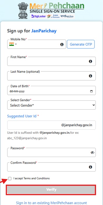 Login on Jan Sugam Portal J & K