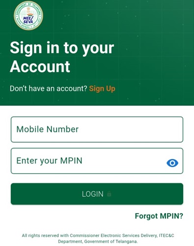 Login on Telangana MeeSeva Mobile App