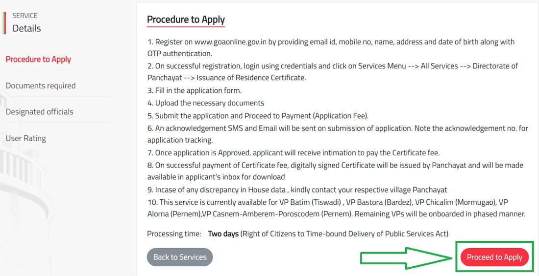 Read Goa Residence Certificate Instructions