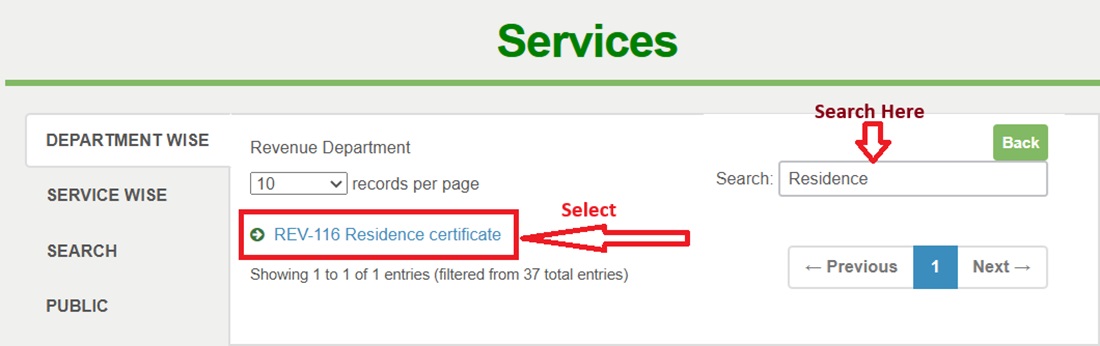 Select Tamil Nadu Residence Certificate