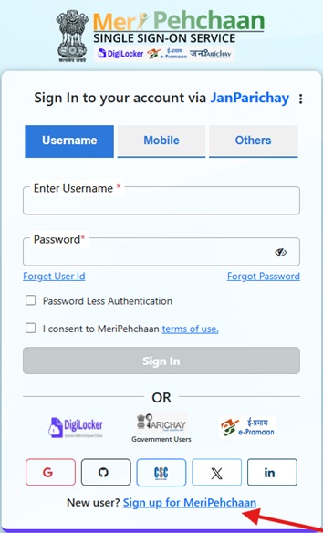 Sign Up on Jan Sugam Portal