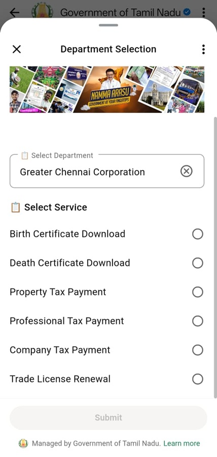 Namma Arasu Services List