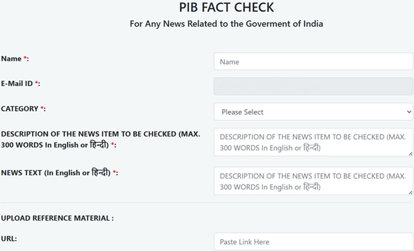 Fill Details in PIB Fact Check Portal